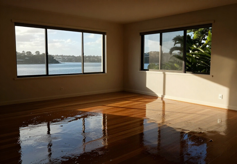 Water-damaged wall in a Kangaroo Point home with peeling paint and mould